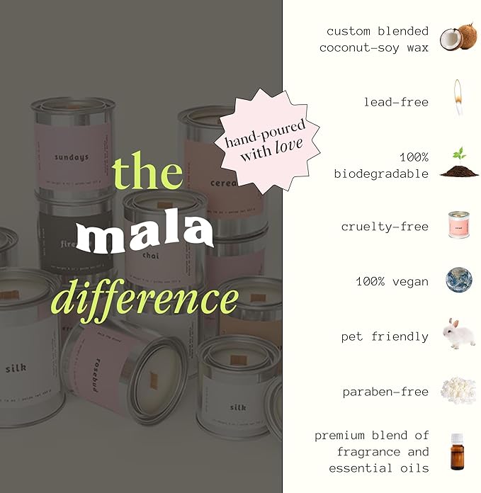 MALA Sundays Apricot Sandalwood & Lavender Candle for Home – Vegan Soy Aromatherapy – 45-Hour Clean Burn – Organic Non Toxic Candles – Calm Room Decor – 6.8 oz