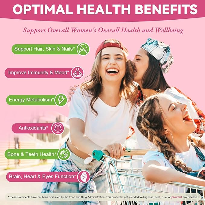 Totaria Sugar Free Multivitamin Gummies for Women 14+ w/Iron, Inositol, Folate, Biotin, Womens Daily Multivitamin Gummy w/Vitamin A, C, B, D3, K2, for Hair, Skin, Energy, Immune, Peach Flavor