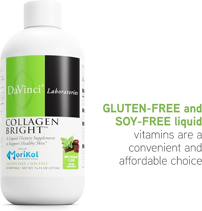 DAVINCI Laboratories - Collagen Bright - A Liquid Dietary Supplement to Support Healthy Skin - Gluten Free, Soy Free - Mint Chocolate - 30 Servings, 7.6 Fl Oz
