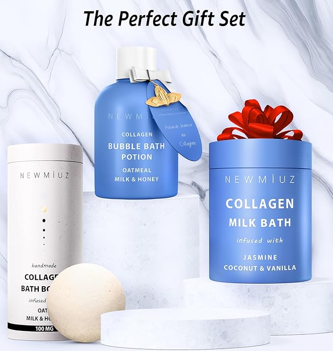 Creamy Coconut Collagen Milk Bath Soak Powder Moisturize & Soften Skin – Vanilla Jasmine Luxury Spa Bubble Bath Salt Mother's Birthday Christmas Relaxation Gifts for Women Perfect Stocking Stuffers