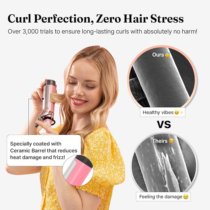 VODANA Professional GlamWave Ceramic Curling Iron, Long-Lasting Natural Curls, Instant Heat, Hair Curler, Curling Wand, Available in USA (1.6 inch, Pink)