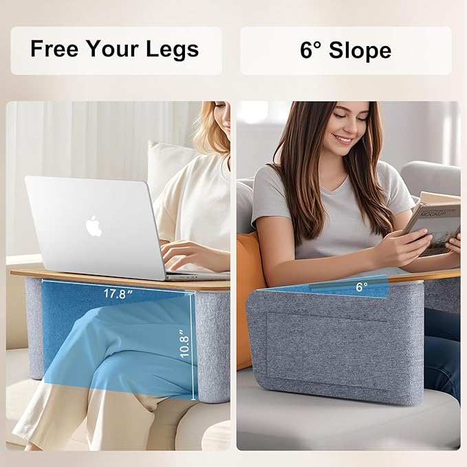 UPERGO Reading Pillow for Lap, Lap Desk Pillow with Arm Rest for Adult, Large Broad for Reading, Working, Gaming Crocheting Sitting in Bed Couch