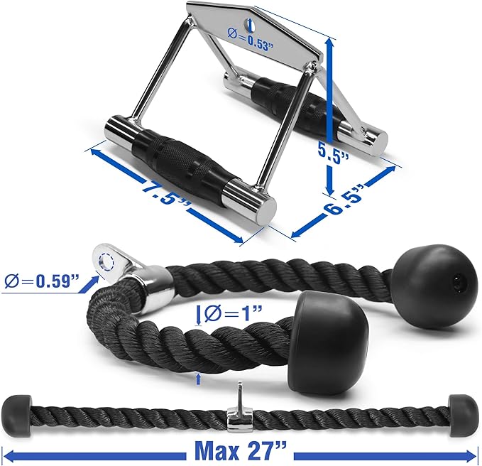 Yes4All Cable Machine Attachment, Double D Hanlde & Tricep Rope Cable Attachment, Weight Machine Accessories Load 880 LB for Home Gym