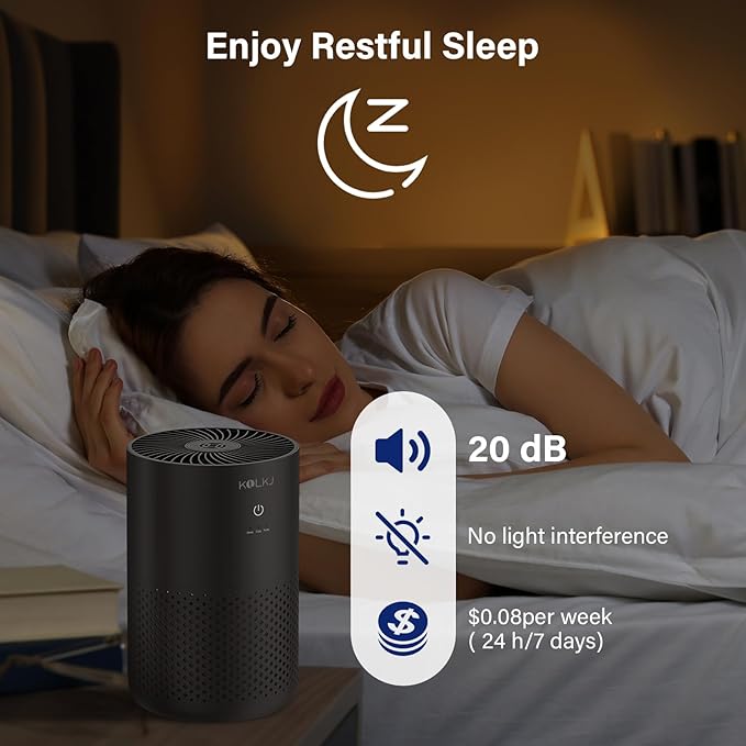 Air Purifiers for Home Bedroom,KQLKJ H13 True HEPA Air Purifier with Fragrance Sponge for Better Sleep, Pollen, Smoke, Dusts, Pets Dander, Odor, Small Air purifier for Office,Dorm Room(Black)