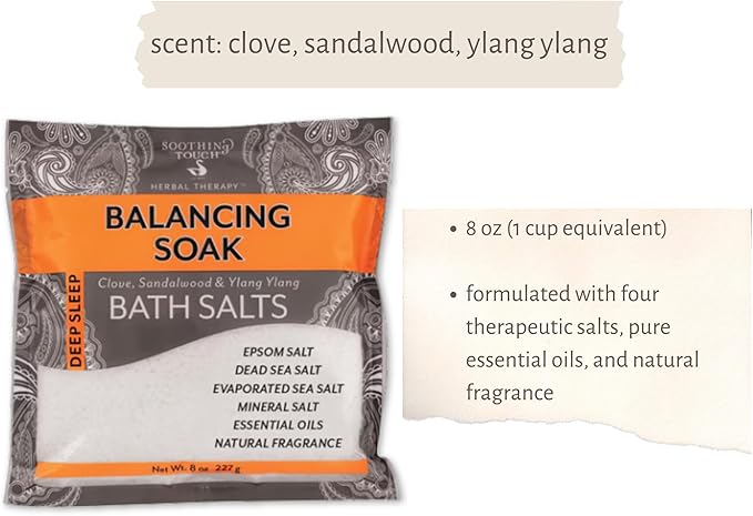 3-Pack Aromatherapy Bath Salts Gift Set. Variety Pack of Soothing Touch Bath Salts: Lavender, Tuscan Bouquet, Balancing Soak (8 oz Each). Bundle Includes Cotton Pouch and Loofah Exfoliating Pad