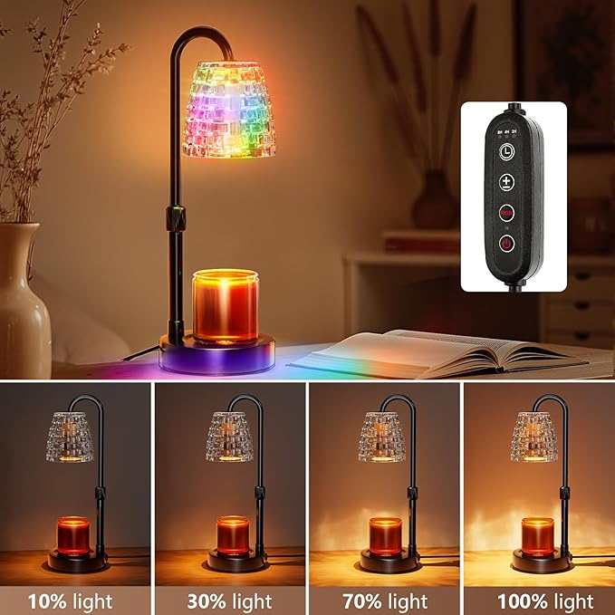 Candle Warmer Lamp with Timer Dimmer, 8 Colors LED Changing, Candle Lamp with RGB Model Adjustable Height for All Size Scented Candles with 2 Bulbs, Birthday Gifts for Women