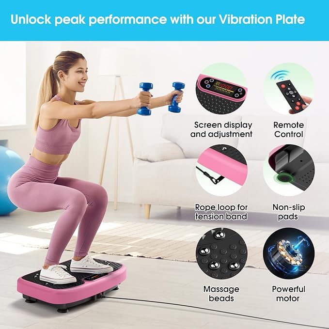 SoftGym Vibration Plate Exercise Machine for Lymphatic Drainage,Power Vibrate Stand Shake Board 450 Lbs Capacity Whole Body Workout Waver with Fitness Resistance Bands Weight Loss Gifts for Women Men