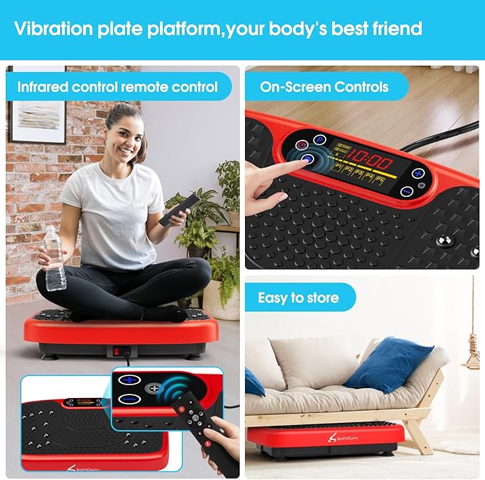 SoftGym Vibration Plate Exercise Machine for Lymphatic Drainage,Power Vibrate Stand Shake Board 450 Lbs Capacity Whole Body Workout Waver with Fitness Resistance Bands Weight Loss Gifts for Women Men