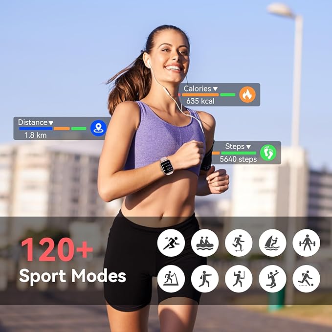Smart Watch for Men Women, 1.85" HD Touchsreen Fitness Tracker, 120+ Sport Modes, 24/7 Heart Rate & Sleep Monitor, Pedometer, Calories, IP68 Waterproof, Fitness Watch for Android iPhone (Pink)