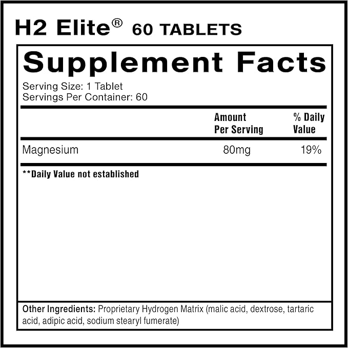 Quicksilver Scientific H2 Elite - Molecular Hydrogen for Energy + Metabolism Support, Water Tablets Perfect for Open Containers - Magnesium Malate Drink Additive (60 Molecular Hydrogen Tablets)