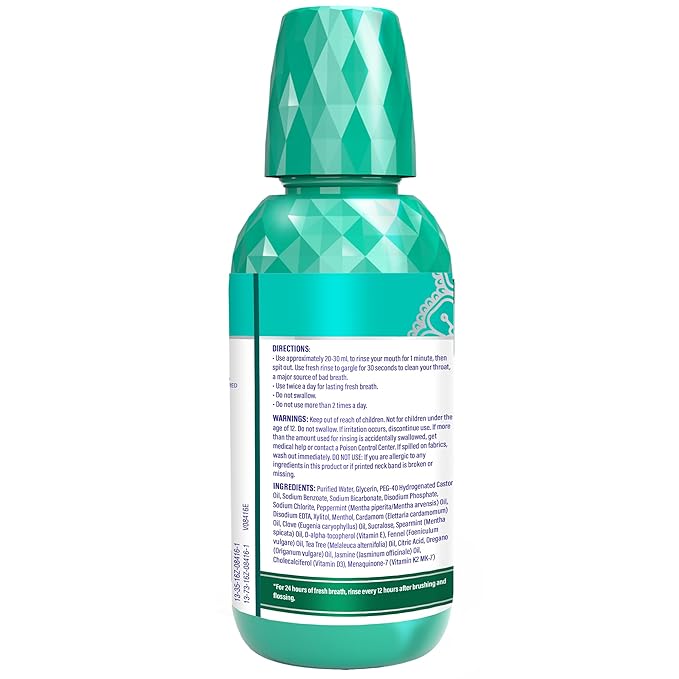 GuruNanda Fresh Breath Mouthwash, ADA-Accepted, Alcohol & Fluoride-Free, Sodium Chlorite, Essential Oils & Vitamins, 12-Hrs Fresh Breath, Wild Mint, 16 oz