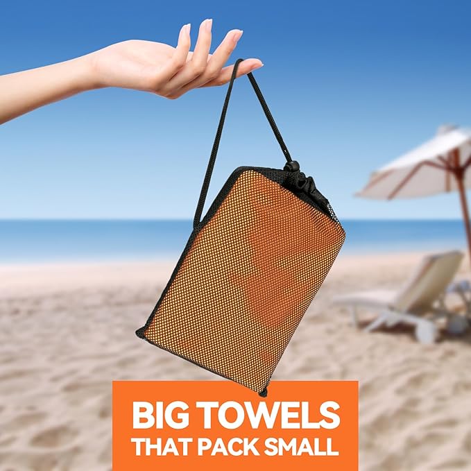 Microfiber Beach Towel-Perfect for Travel, Sports, Camping, Swimming, Yoga, Gym- Quick Dry, Sand Free, Compact, Lightweight, Absorbent (Orange,Small(101x50cm, 40x20”))