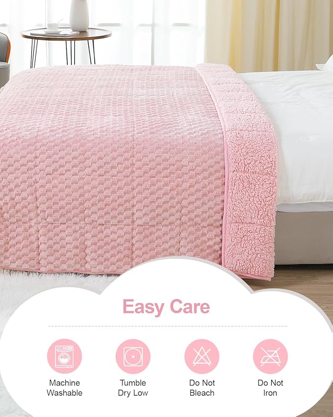 Super Soft Luxury Fleece Sherpa Weighted Blanket for Teens, 5lbs Small Weighted Lap Blanket for Adults, Turtle Shell Fuzzy Warm Throw for Winter, Compact Heavy Blanket for Better Sleep, Pink, 36"x48"