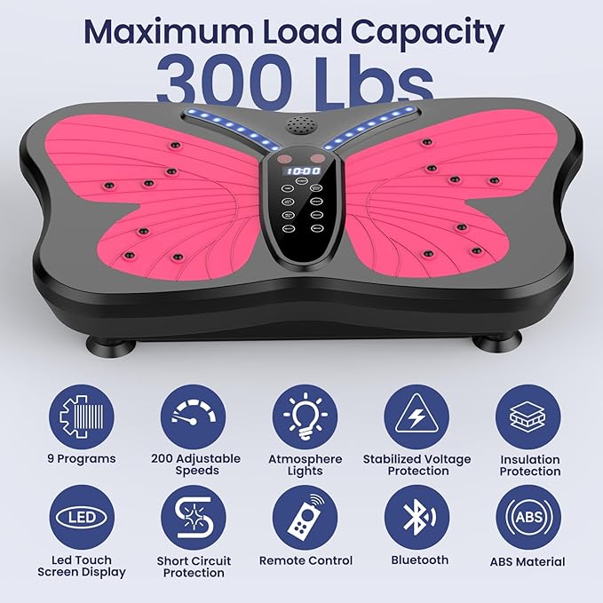 Vibration Plate Exercise Machine for Lymphatic Drainage, Vibration Machine for Full-Body Weight Loss, Vibrate Fitness Platform 300 Lbs & 200 Adjustable Speeds for Women Men Home Gym