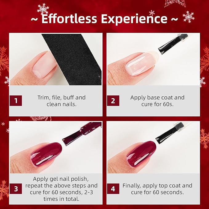 JODSONE Christmas Gel Nail Polish Set 10 Colors with Black White Glitter Red Burgundy & Green Silver Gel Nail Polish DIY Salon for Women Girls Home Christmas Gifts