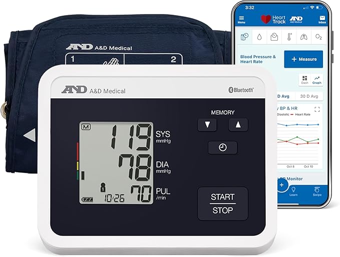 A&D Medical Multi-User Bluetooth Blood Pressure Monitor for Home Use - UA-770BLE - Wide Range Cuff (8.6-16.5" / 22-42cm), Up to 4 Users, iOS & Android Compatible, AA Batteries