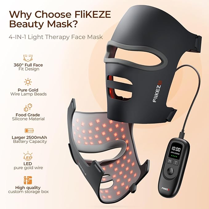 Red Light Therapy for Face Mask 460 LED with Anti-aging 4 Modes, 5000mAh Rechargeable Remote - Face Light Therapy Mask, Curved Soft Led Face Mask Makes Skin Glowing