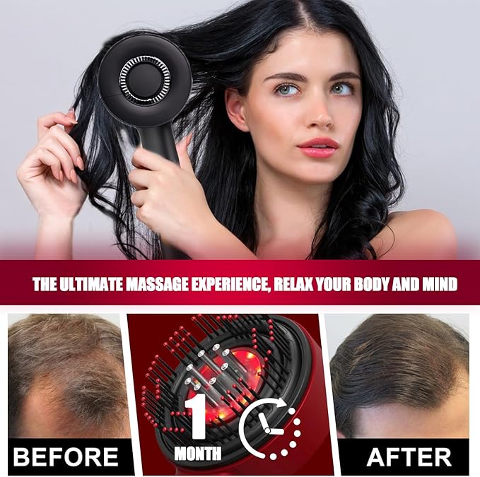 Red Hair Massager, Scalp Massager, Multi-Function Electric Scalp Massage Comb for Hair, Cordless Waterproof Oil Diffuser Massage Comb (Set Black)