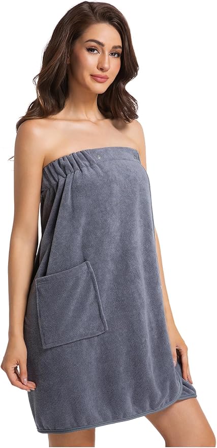 Womens Towel Wrap Bath Robe Lightweight Spa Body Wrap Shower Adjustable Snap Closure Bathrobe