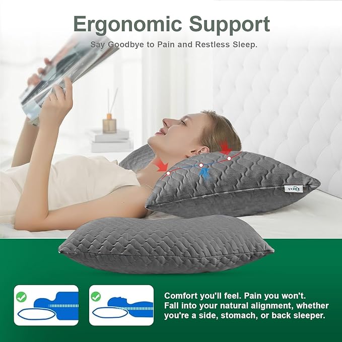Side Sleeper Pillow for Neck and Shoulder Reilef, Ergonomic Design Medium Firm Pillow, Queen Size Bed Pillows for Sleeping, Cross Cut Memory Foam Pillows for Back, Stomach and Side Sleepers