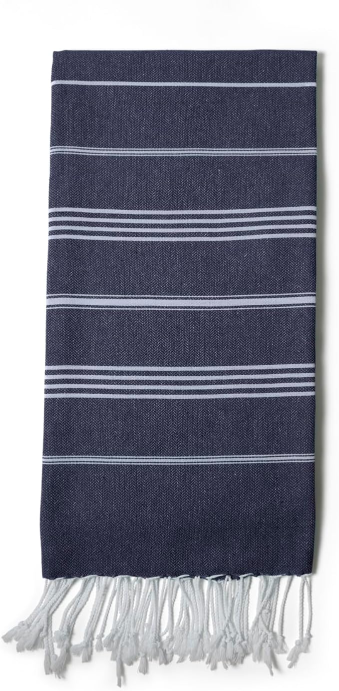 Turkish Beach Towel 100% Organic Cotton Extra Large Oversized (39 x 71 Inches) Quick Dry Sand Free Light Weight Prewashed for Bath Beach Gym Yoga Travel Towel Blanket (Midnight Blue)