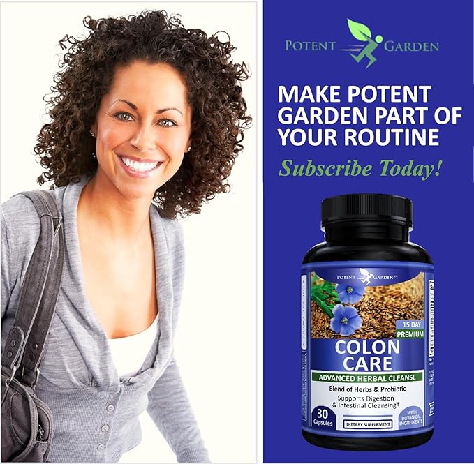 Potent Garden 15 Day Quick Colon Cleanse & Detox for Regularity and Healthy Digestion Support with Fiber, Herbs & Probiotics for Gut Health & Energy Support, Easy and Effective 30 Caps