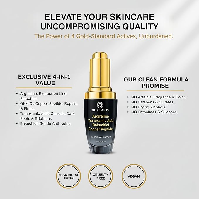 Argireline + Copper Peptides (GHK-Cu) Serum For Face – Anti Wrinkle Firming Serum with Tranexamic Acid and Bakuchiol, GHK-Cu Peptide – Anti Aging Skincare for Face– 1 Fl Oz