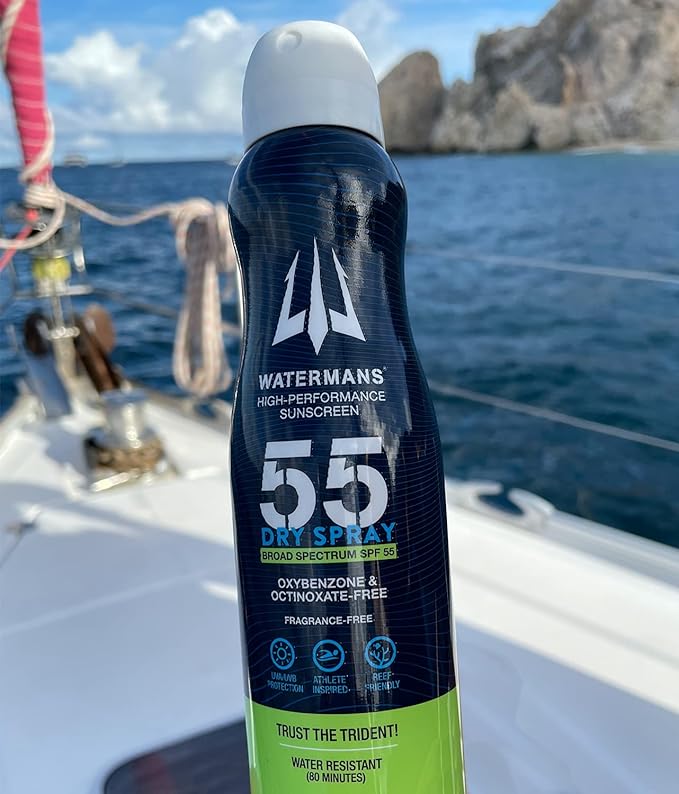 Watermans Dry Spray Sunscreen SPF 55, Reef Safe Broad Spectrum Sunscreen Spray, Fragrance Free, Oxybenzone Free (Pack of 2)