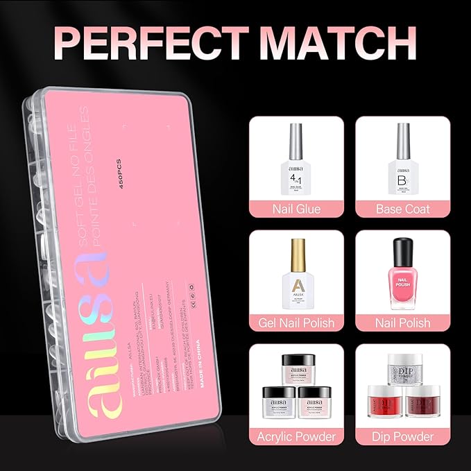 AILLSA Short Square Nail Tips, Fake Thickened Half Matte Nails Tips, Pre-shaped Press on False Nail Tip for Nail Salon 450PCS 15 Sizes with Storage Box