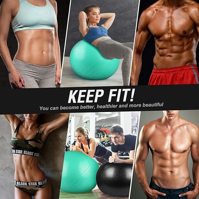 Gruper Yoga Ball, 18-30 Inch Extra Thick Exercise Ball for Workout Fitness Balance, Anti Burst Chair for Home and Office Desk, Includes Hand Pump & Workout Guide Access