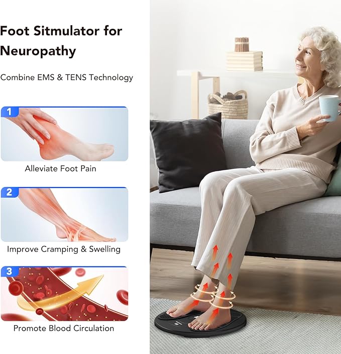 Foot Massager for Neuropathy, TENS & EMS Foot Circulation Stimulator for Pain Relief, 10 Modes and 20 Intensities, Relieve Swelling, Cramps, RLS & Plantar Fasciitis, Gifts for Mom Dad
