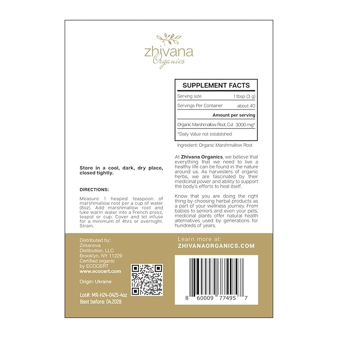 Marshmallow Root Tea (Althea Officinalis) โ Organic Marshmallow Root โ Throat Tea - Gut Lining, Digestion, Respiratory Health - Blood, Bones, Skin, Hair - Marshmellow Herb โ 4 Ounces