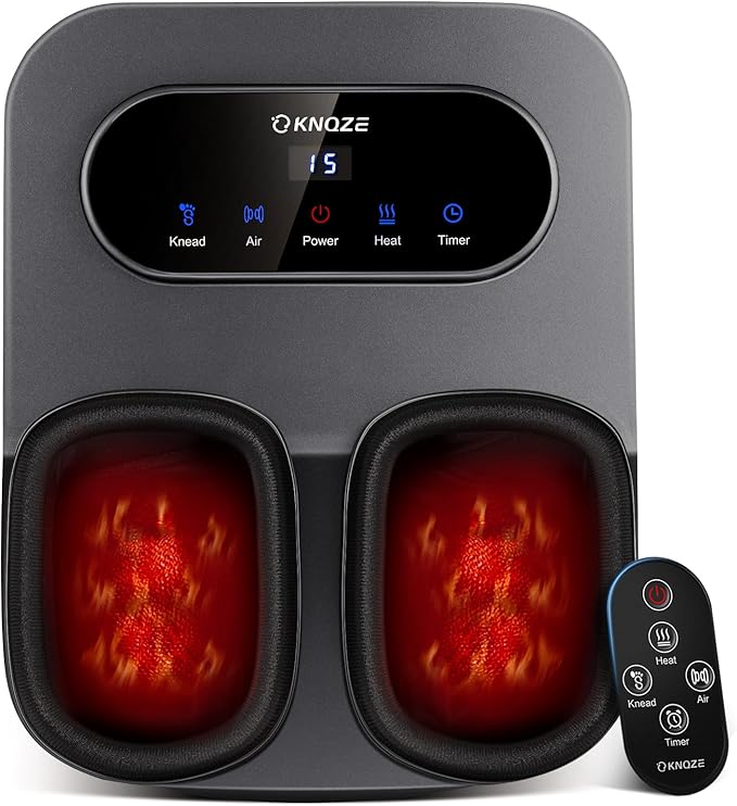 KNQZE Foot Massager with Heat and Remote, Shiatsu Deep Kneading Feet Massager for Plantar Fasciitis & Neuropathy, Foot Warmer, Gifts for Mom Women Men Dad, Fits Up to Men Size 12(Gray)