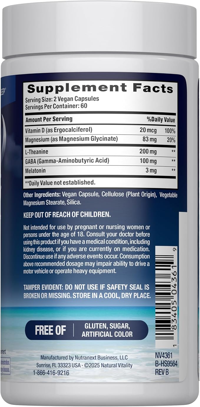 Natural Vitality Calm Sleep Magnesium Supplement, Melatonin & Magnesium Citrate, Sleep Aid Capsules, Gluten Free, Vegan, Non-GMO, Helps The Body Ease Into Sleep, 120 Capsules