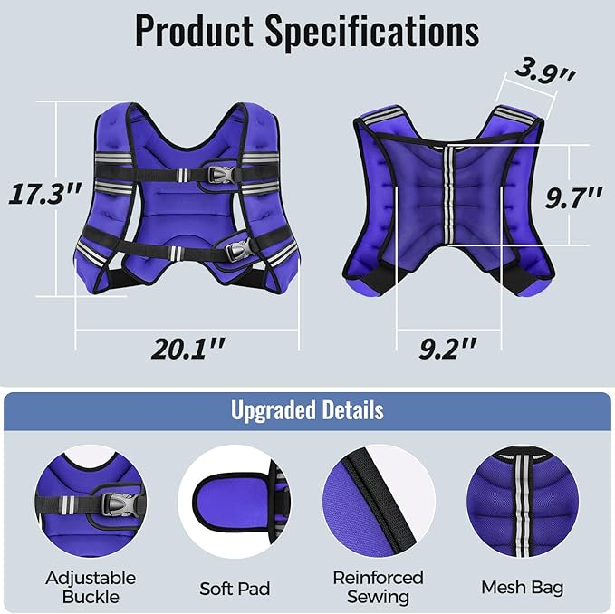 Weighted Vest for Women & Men with Reflective Stripe and Adjustable Buckle, Comfortable & Durable Rucking Vest for Walking, Running & Strength Training
