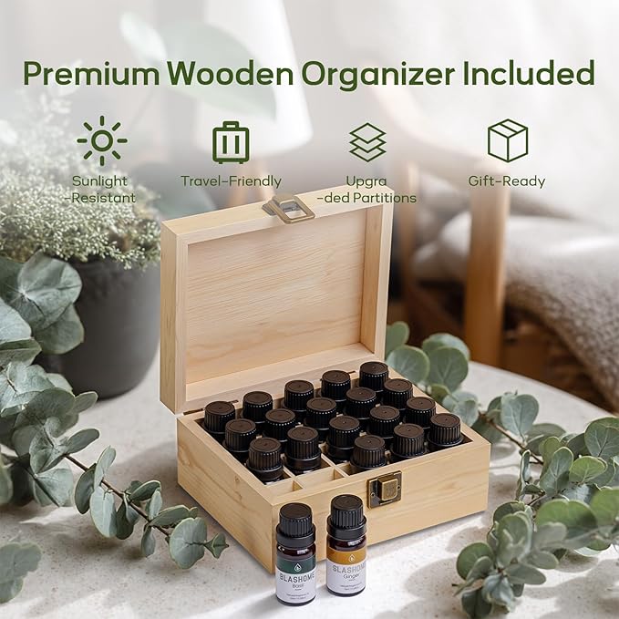 Essential Oils for Diffusers for Home โ 20-Pack Essential Oil Set for Sleep & Refreshing Scents โ Premium Aromatherapy Diffuser Oils Scents for Home in Wooden Gift Box, Best Gift for Any Occasion