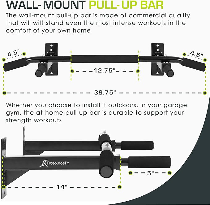 ProsourceFit Multi-Grip Lite Pull Up/Chin Up Bar, Heavy Duty Doorway Upper Body Workout Bar for Home Gyms 24”-32”