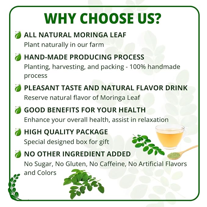 VIDA FARM 125 Premium Moringa Tea Bags, 100% Natural Pure Moringa Leaves: No Caffeine, No Sugar, No Gluten, Vegan