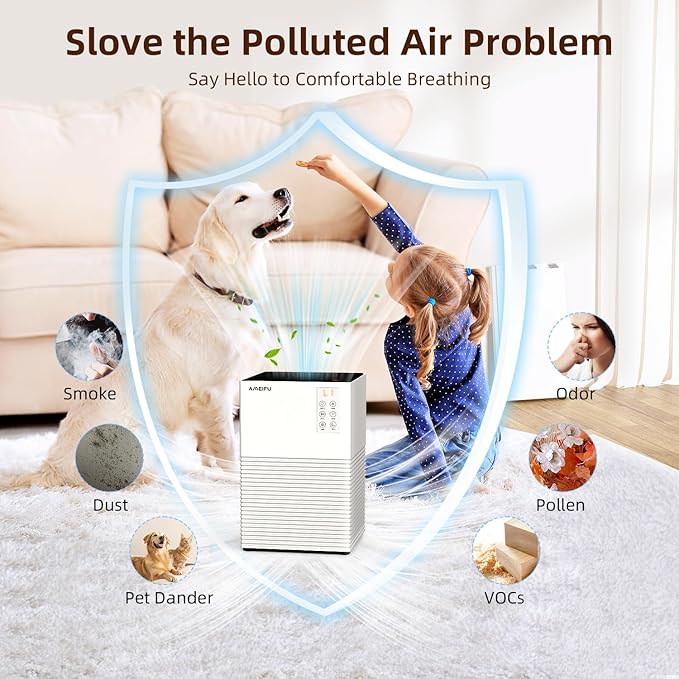 Air Purifier for Home Large Room Up to 1200 Sq Ft, Air Cleaner with H13 Filter, Air Quality Sensor, 4 Timers, 3 Speeds Fan, Quite Air Purifier for Dust, Pet Hair, Pollen