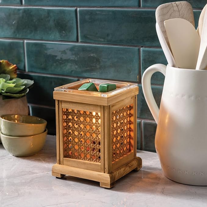 Candle Warmers Etc. Vintage Bulb Illumination Fragrance Warmer- Light-Up Warmer for Warming Scented Candle Wax Melts and Tarts to Freshen Room, Wood and Cane