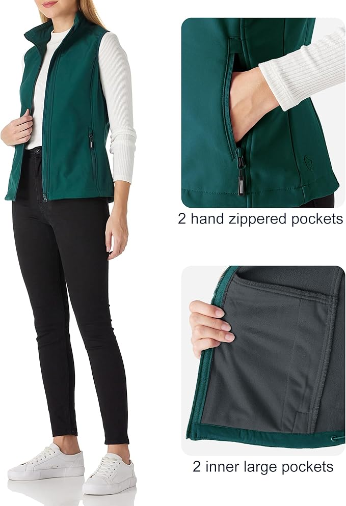 Outdoor Ventures Women's Lightweight Softshell Vest Windproof Fleece Lined Zip Up Sleeveless Jacket for Running Hiking Golf