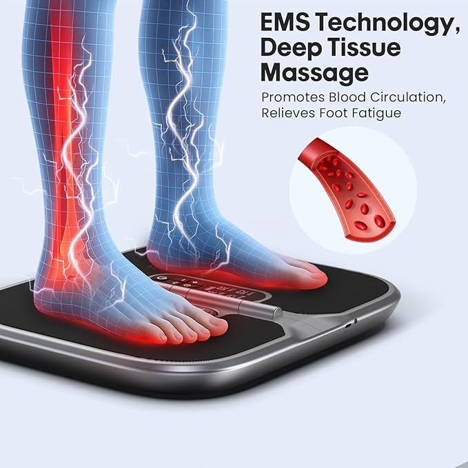 Foldable EMS Foot Massager for Neuropathy with Light, NMES Foot Stmulator, Dual Physiotherapy, Portable Storage Bag and 8 Electrodes, Transcutaneous Electrical Nerve Stimulator