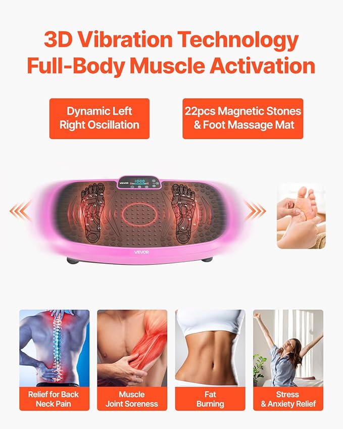 VEVOR Vibration Plate Exercise Machine, Whole Body Shaker for Lymphatic Drainage and Weight Loss, Home Workout Gym Fitness Equipment with 2 Resistance Bands, Vibrating Platform for Women Men