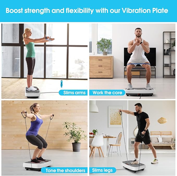 SoftGym Vibration Plate Exercise Machine for Lymphatic Drainage,Power Vibrate Stand Shake Board 450 Lbs Capacity Whole Body Workout Waver with Fitness Resistance Bands Weight Loss Gifts for Women Men