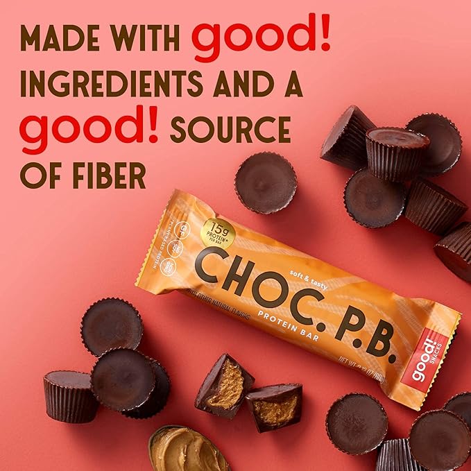 good! Snacks Chocolate Peanut Butter Vegan Protein Bar, Soy & Gluten Free, Plant Based, Low Sugar, 15g Clean Protein, Natural Healthy Snack, Kosher Friendly, For Athletes & Active Lifestyles, 12 Bars