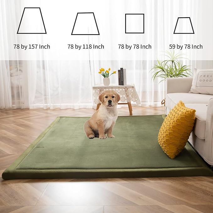 MAXYOYO Black Coral Velvet Area Rug, Thick Japanese Tatami Mat Living Room Carpet with Non-Slip Backing, Large Solid Color Mat for Bedroom Dormitory Yoga, 49 by 49 inch