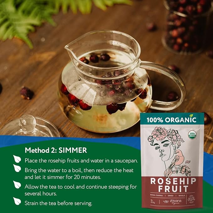 Organic Rose hips Dried Whole (16oz.) โ Rosehip Fruit Tea Loose (Rosa Canina) โ Source of Vitamin C from Food โ European Origin