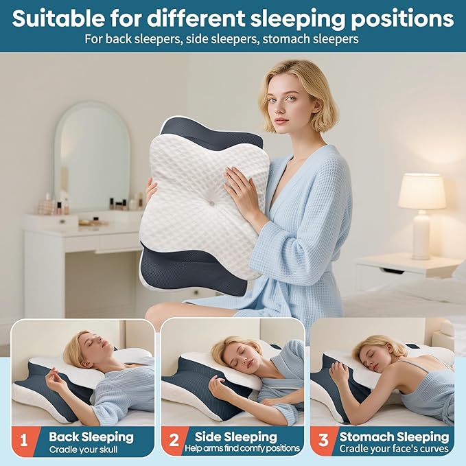 Cervical Pillow for Neck & Shoulder Pain Relief Sleeping - Ergonomic Contour Pillows - Memory Foam Pillow for Side, Back & Stomach Sleepers