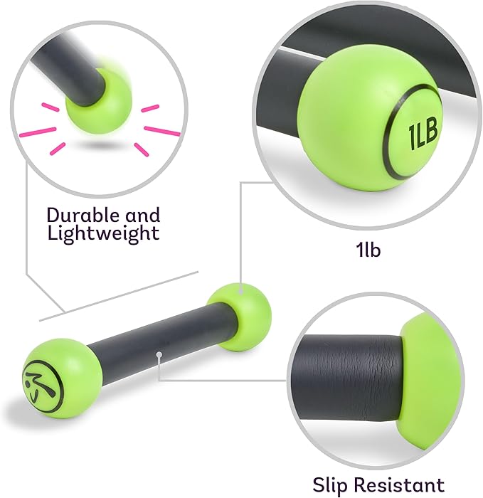 Zumba Toning Sticks 1 lb Weights Set of 2, 1 Pound Hand Weights for Women, Dumbbell Weight Set, Durable and Light 1 Pound Weights Set of 2
