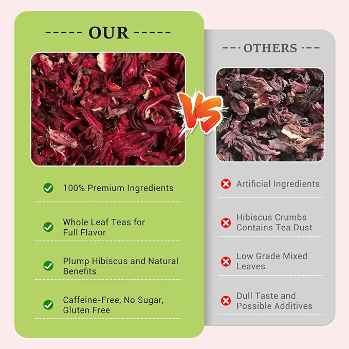 Hibiscus Tea Bags, 100% Natural Hibiscus Flowers Herbal Tea Supports Heart Health, Boosts Immune,Caffeine Free, Non-GMO, No Sugar(1 Pack/50 Bags)